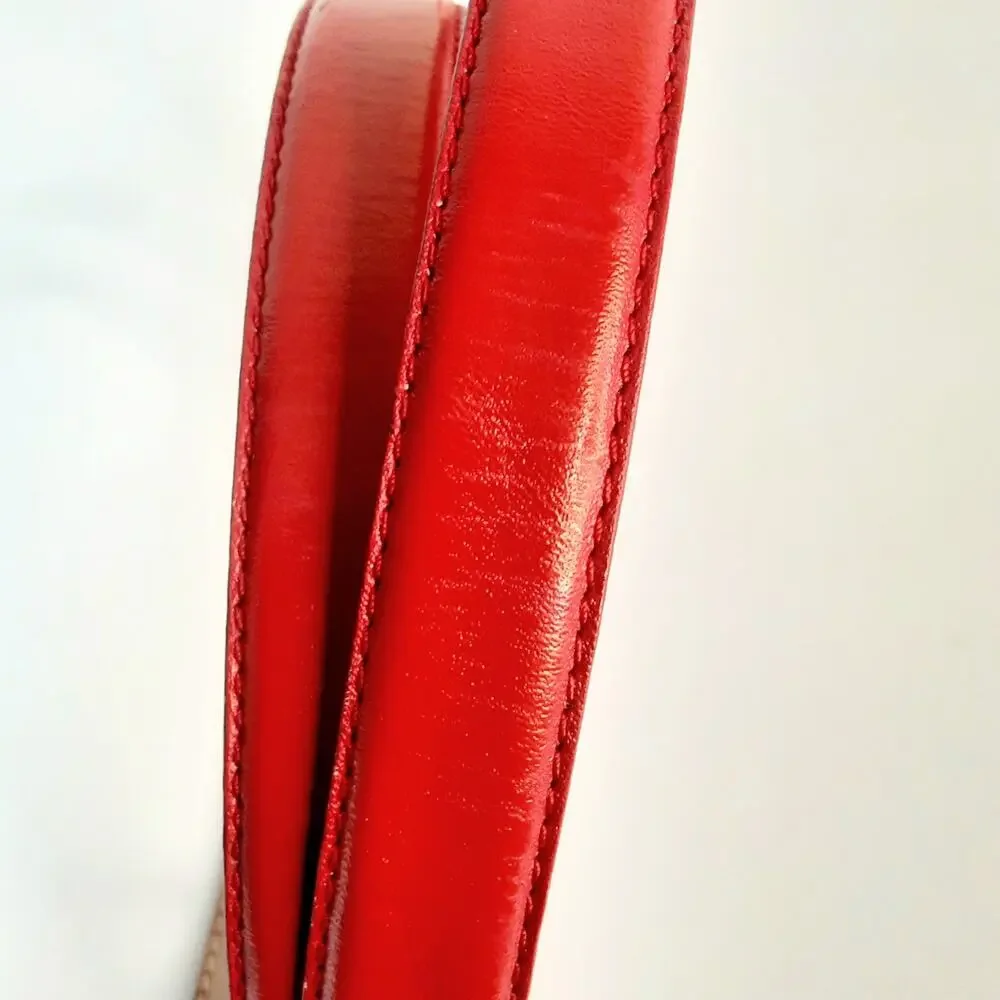 Womens Rose Red Genuine Leather Skinny Belt Size Medium Art Deco Buckle